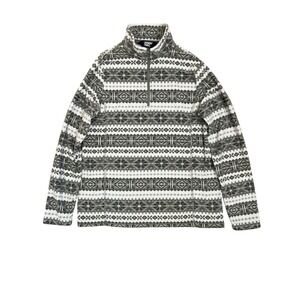 Lands End Fair Isle Fleece Pullover Sweater Jacket Women's Size Small Gray White